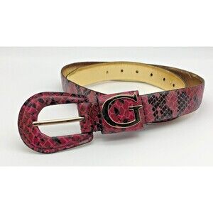 Guess Faux Snakeskin Belt Pink Gold Size Small Logo Buckle